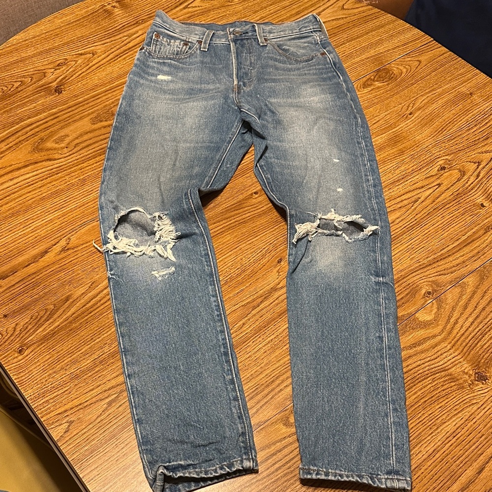 Levi's Blue Distressed Straight Jeans